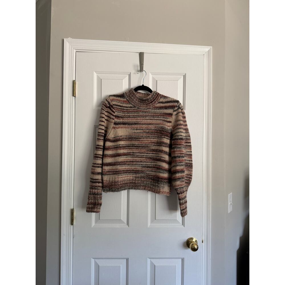 Veronica Beard Alston Sweater in Brown Pink Multi Striped Color Baby Alpaca - Picture 2 of 7